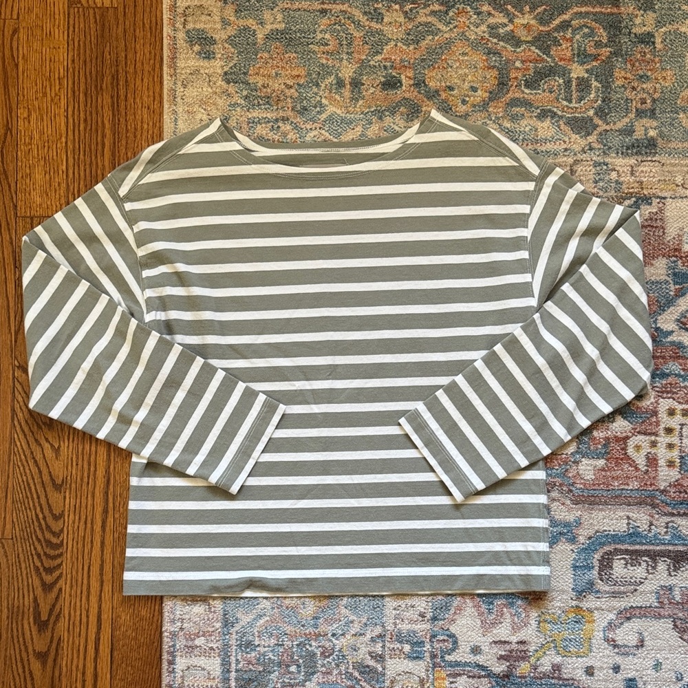 Everlane mariner Olive and White Striped Top